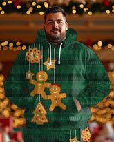 Men's Christmas Green Stripe Gingerbread Man Print Big & Tall Hoodie Set